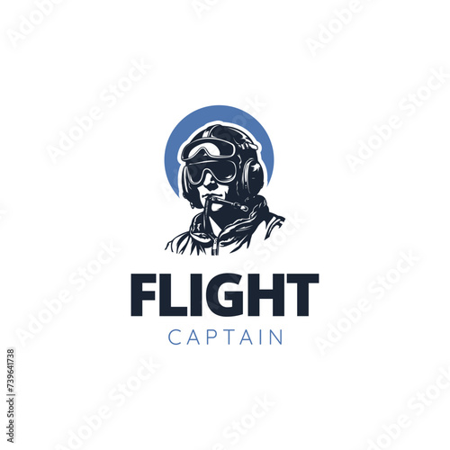Illustration of pilot helmet,flight captain logo,Flight academy vector round emblem