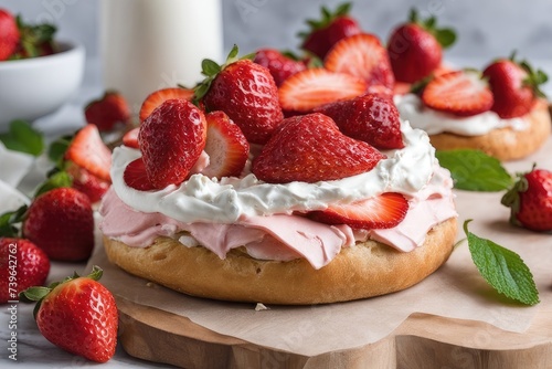 Strawberries and Cream Cheese Bagel