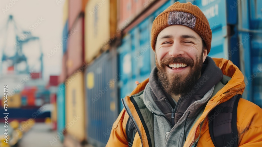 portrait of a happy port worker at the shipping point in port portrait of a happy port worker at the shipping point in port