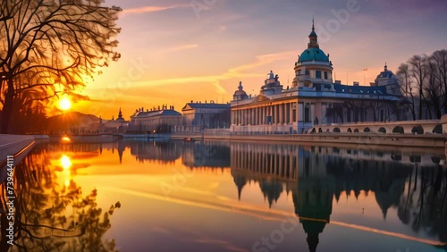 Belvedere in Vienna view of water reflection at sunset an photo