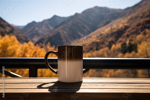 Cup of Coffee n a Mountain Table, Coffee Mug on a table photo