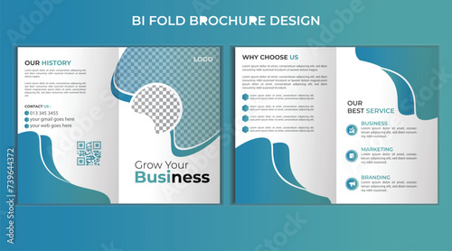 Business bi fold brochure template gradient and white color background vector layout