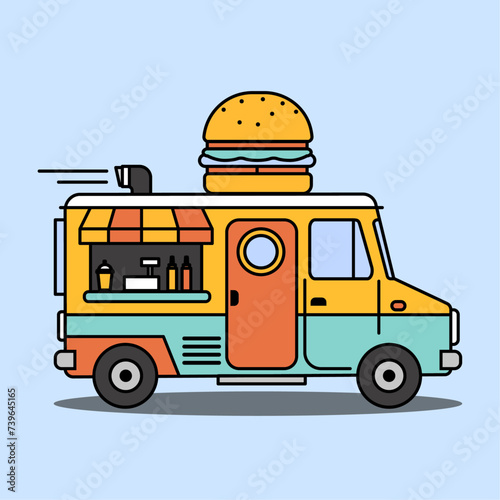 Street food truck vector illustration. Burger van delivery. Flat icon