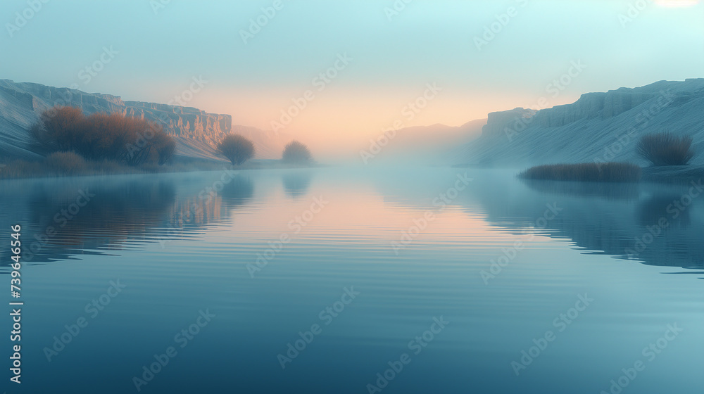幻想的な湖の夜明け