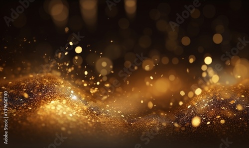 Golden shiny abstract background with blurred lights sprinkles  bokeh. Night  dark  party background. Generative AI 