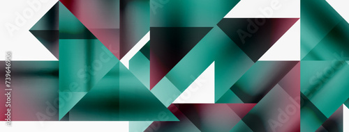 Vivid abstraction unfolds. Triangles in seamless harmony, composing dynamic geometric backdrop. Interplay of angles and hues forms captivating tapestry, evoking modernity and artistic allure