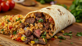 A droolworthy burrito filled to the brim with tender seared steak and all the clic burrito fixings.