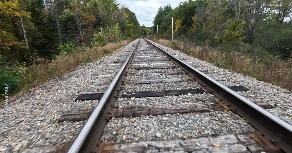 FPV Drone Flying Over Railway In Fall Landscape, Peak Colors FPV Drone Flying Over Railway In Fall Landscape, Peak Colors