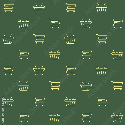 Trolley And Shopping Basket Vector Seamless Pattern