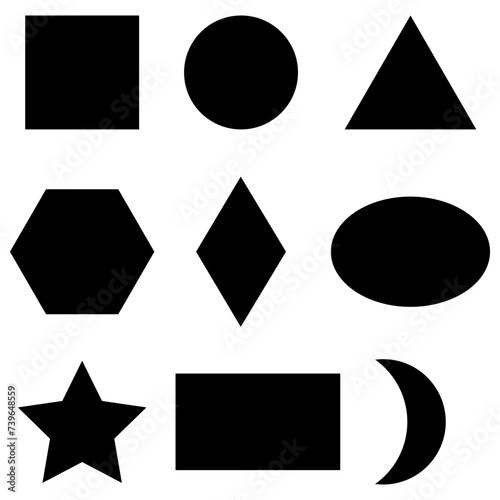 Geometric shapes set. Square, circle, triangle variety. Simple black silhouettes. Vector illustration. EPS 10.