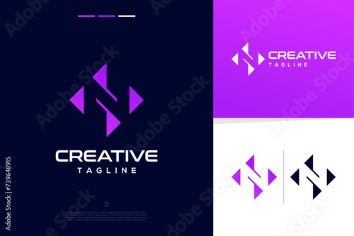 Abstract alphabet modern futuristic letter N design concept for branding logo design inspirations