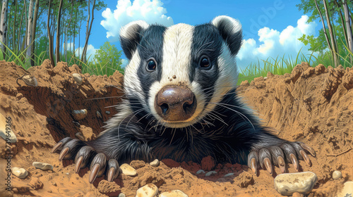 Joyful Badger Sketch: Nature's Playful Digger