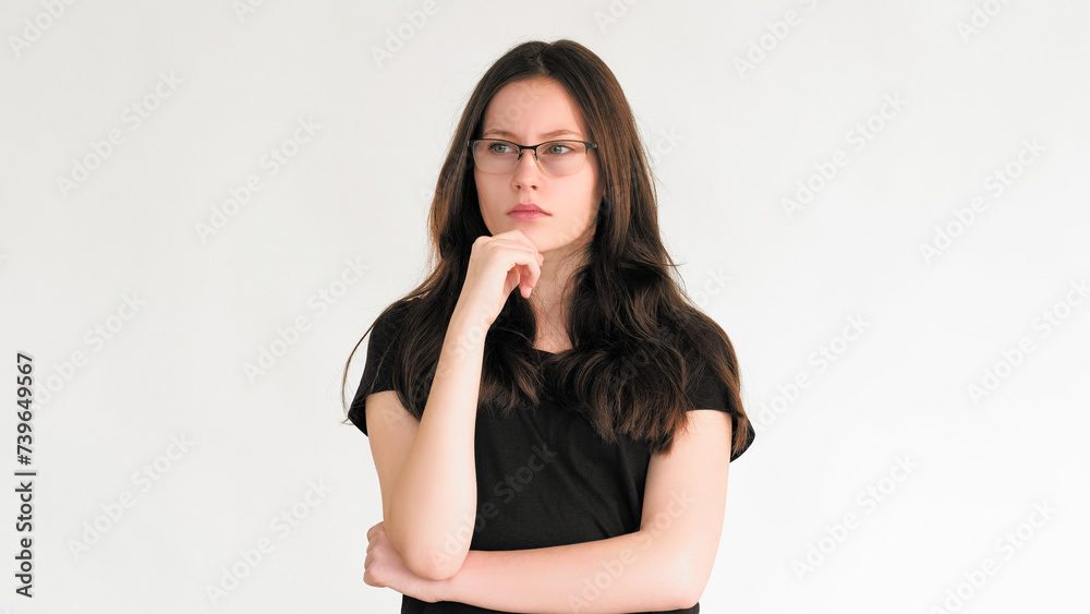 Pensive face trouble contemplation woman thinking Pensive face trouble contemplation woman thinking