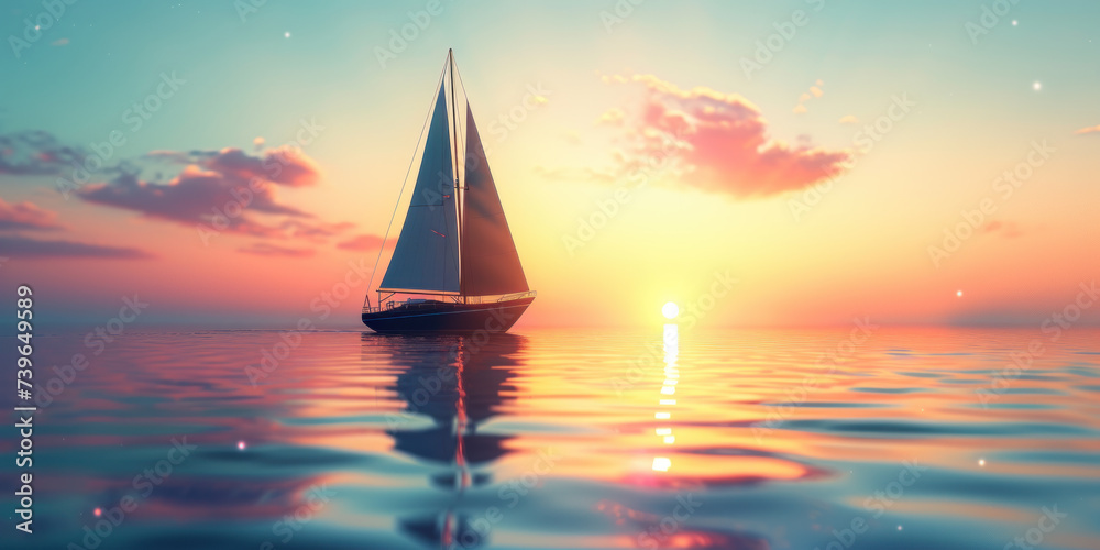 Sailboat at sunset in the sea