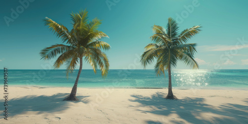 Beach with two palm trees summer holiday vacation
