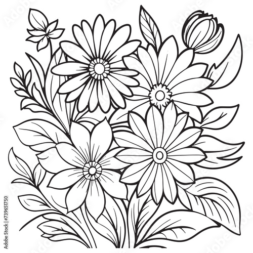 Children's floral outline illustration doodle coloring book hand drawn vector