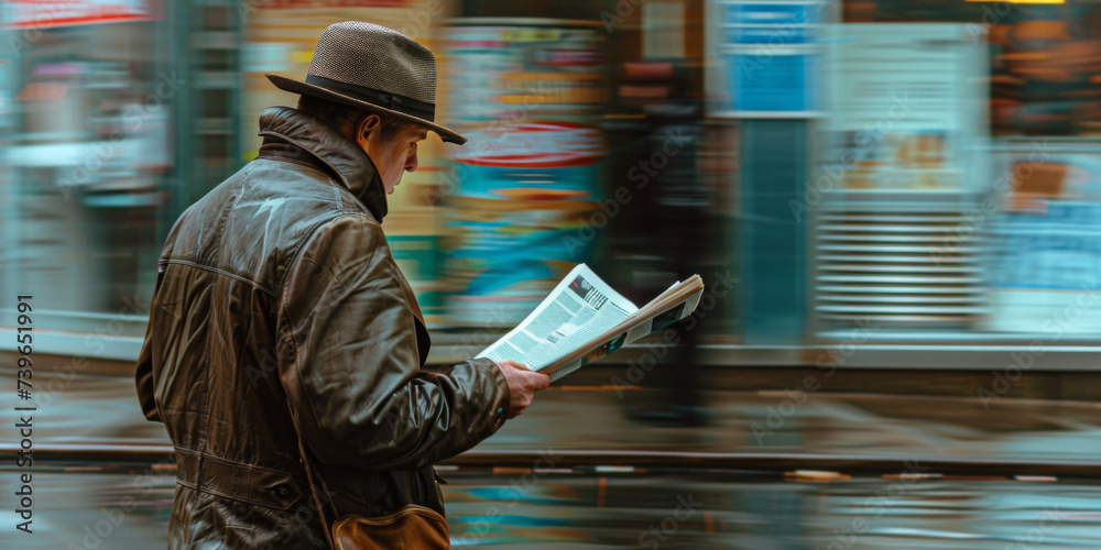 a man is reading newspaper on the street, generative AI a man is reading newspaper on the street, generative AI