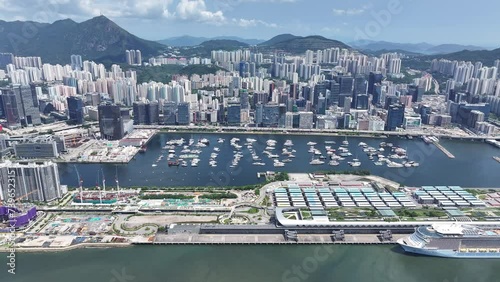 Hong Kong, Kowloon Bay, Ngau Tau Kok, Kwun Tong, Lam Tin, Cha Kwo Ling, Yau Tong Business District, adjacent to Victoria Harbor, enjoying the view of Victoria Harbor. Hong Kong's industrial center photo