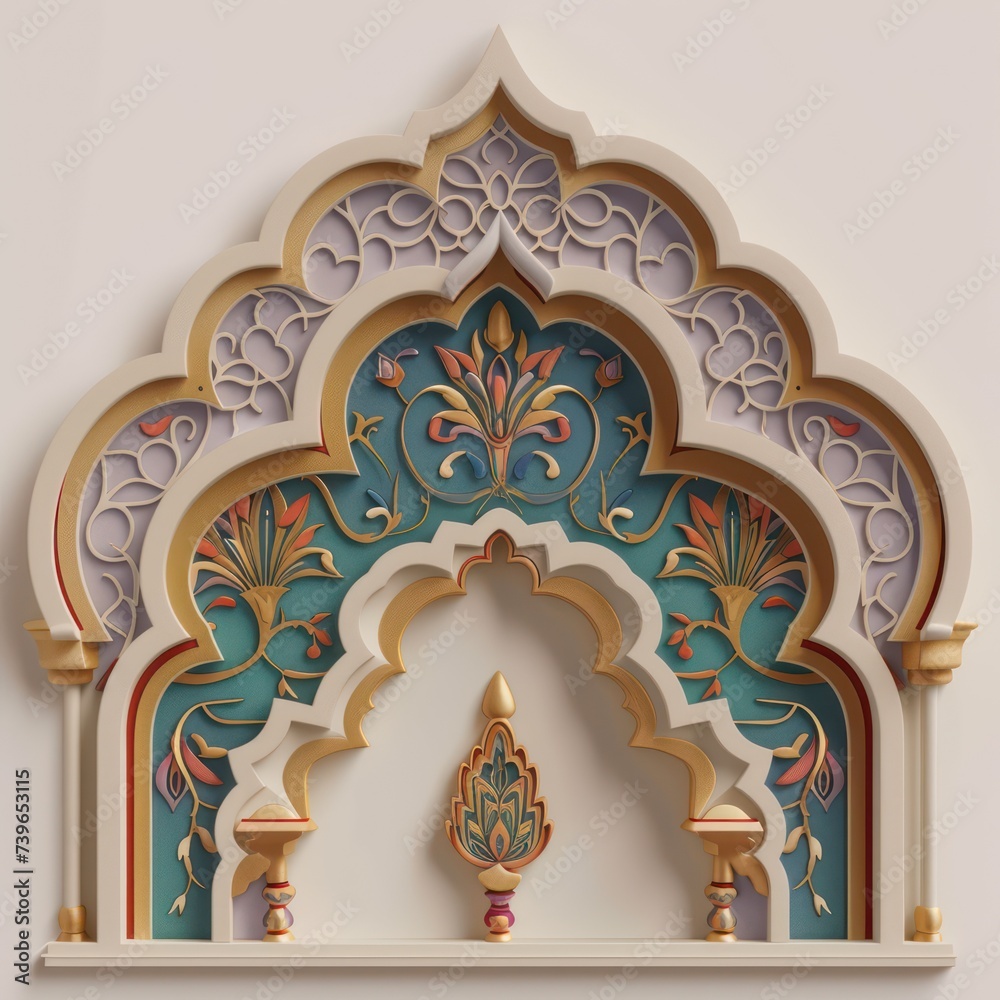 Fototapeta premium Ramadan Kareem banner concept. Arabic-inspired template for greeting cards. Mosque door or window ornaments