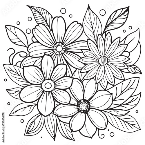 Children s floral outline illustration doodle coloring book hand drawn vector