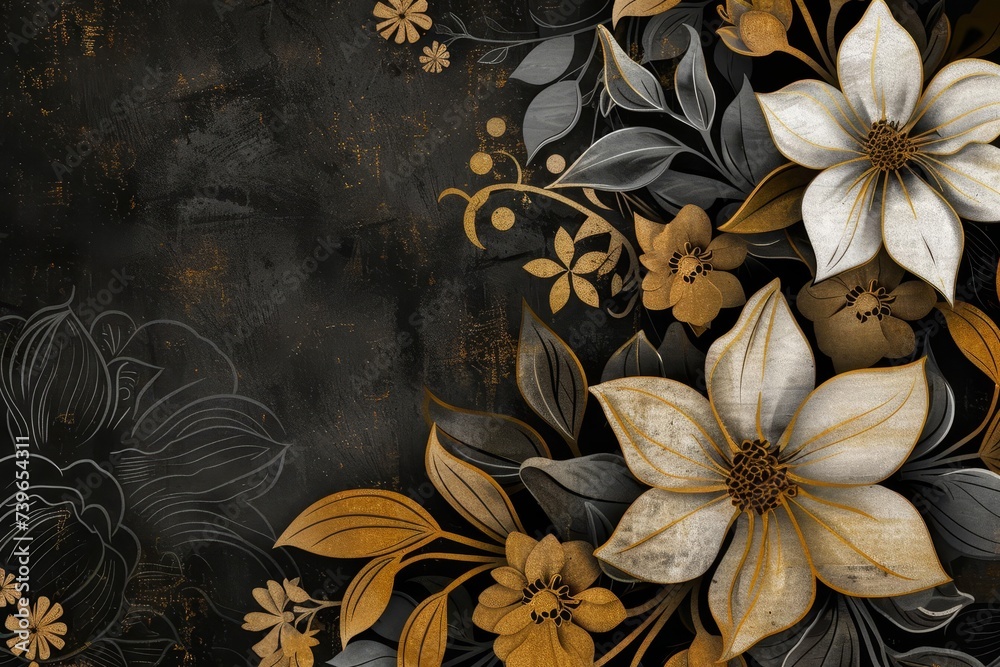 Elegant floral wallpaper design with black Gold And white motifs for a luxurious background texture