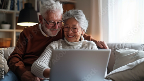 A Senior Couple Shares a Laptop