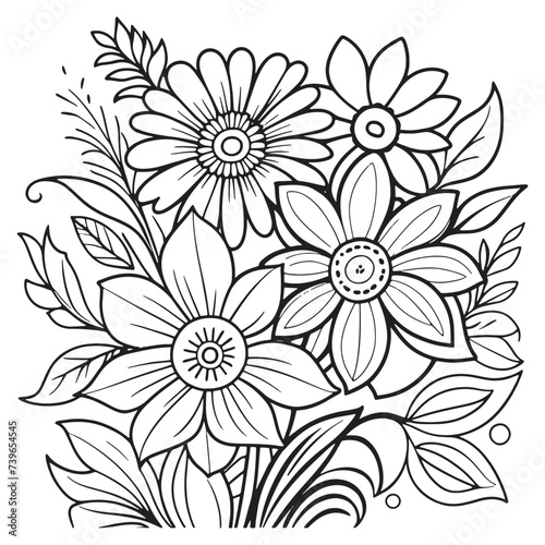Wallpaper Mural Children's floral outline illustration doodle coloring book hand drawn vector Torontodigital.ca