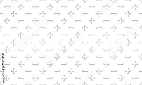 Simple grey plus and minus sign i seamless pattern. Vector Repeating Texture.