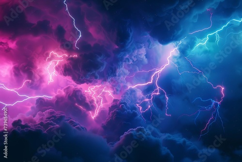 Dramatic 3d rendering of a lightning strike Showcasing dynamic energy and power with vibrant colors against a dark stormy background. ideal for concepts related to weather phenomena and natural forces