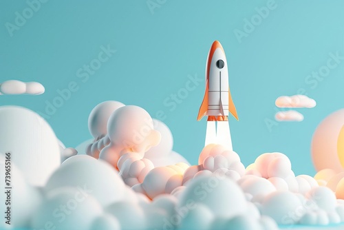 3d illustration of a spaceship launching Symbolizing innovation and exploration