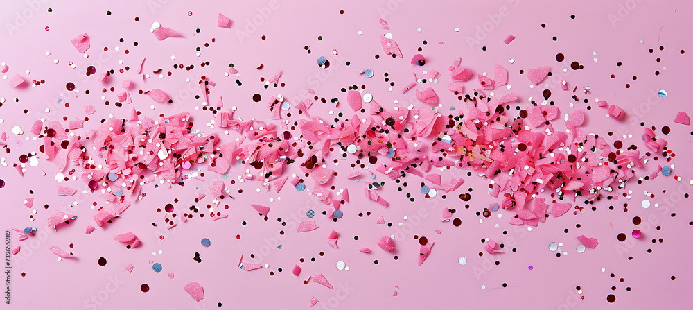 confetti on pink paper isolated on one side in the st