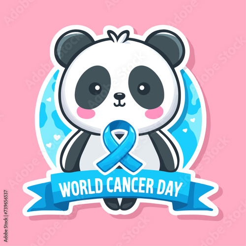 World Cancer Day. Cute panda with blue ribbon. Vector illustration using for campaign element.