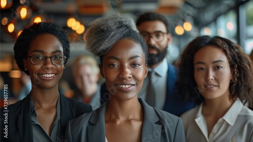Smiling diverse corporate workers. Generative AI.