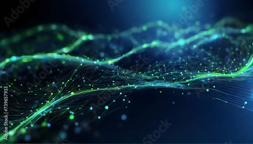 Digital technology speed connect blue green background, cyber nano information, abstract communication, innovation future tech data, internet network connection, Ai big data, line dot illustration.