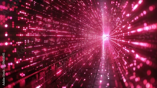A bright red glowing tunnel of binary code. The concept of virtual reality.