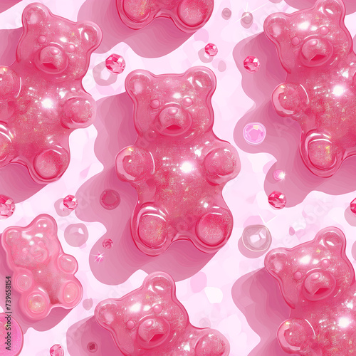 Pink Gummy Bears on a Pink Background, Flat Vector