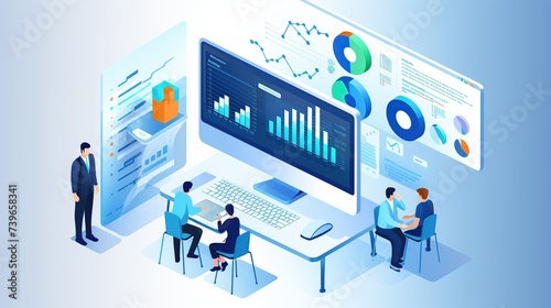 Wallpaper Mural Illustration of Business environment in isometric view. Online trading digital technology. Financial application. Laptop with graphics. Torontodigital.ca