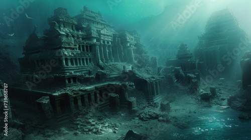 The ocean floor holds the remnants of an underwater empire its grand structures still standing despite centuries of being submerged. Faded hieroglyphics and artifacts reveal photo