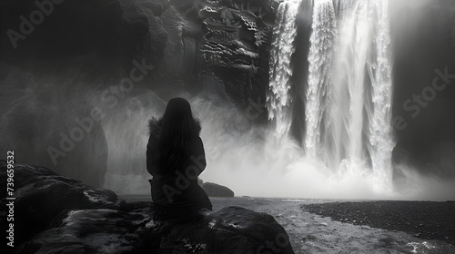 Women Overlooking Waterfall At Skogafoss Lcel  Traveling  Tour Day  Generative Ai