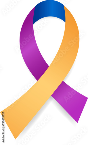 Blue, yellow, and purple ribbon awareness month Bladder cancer. Isolated on white background. Vector illustration.