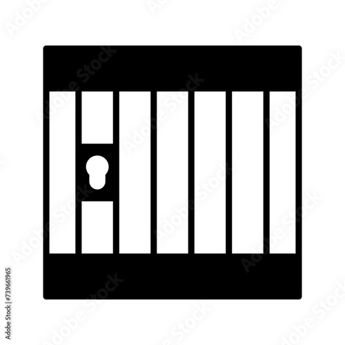 Prison icon. Hands holding prison bars. Silhouette criminal man behind bars color editable