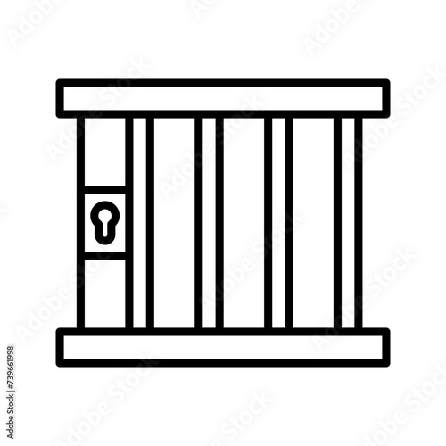 Prison icon. Hands holding prison bars. Silhouette criminal man behind bars color editable