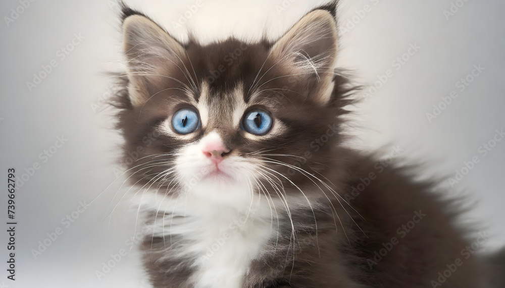 Cute baby tabby kitten on a white background