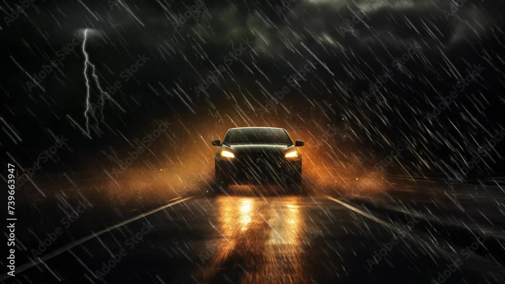 car in rain and storm. rainy day with a car. seamless looping overlay ...