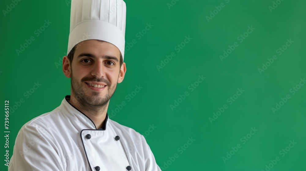 Handsome chef on a green backdrop Handsome chef on a green backdrop