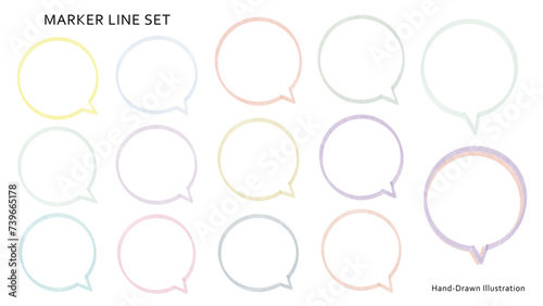 マーカーで描かれた丸い吹き出しセット