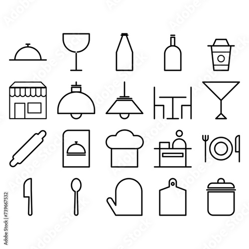 collection of restaurant theme icons in line style