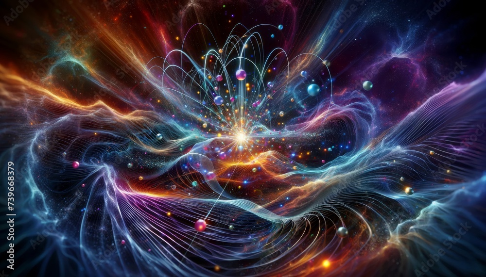 Vibrant Energy Swirl in Space with Cosmic Particles Vibrant Energy Swirl in Space with Cosmic Particles