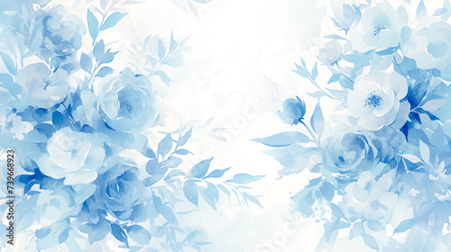淡い青色のグラデーションのバラの花の水彩イラスト背景
