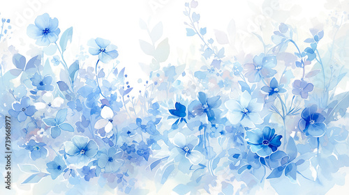 淡い青色のグラデーションの花の水彩イラスト背景